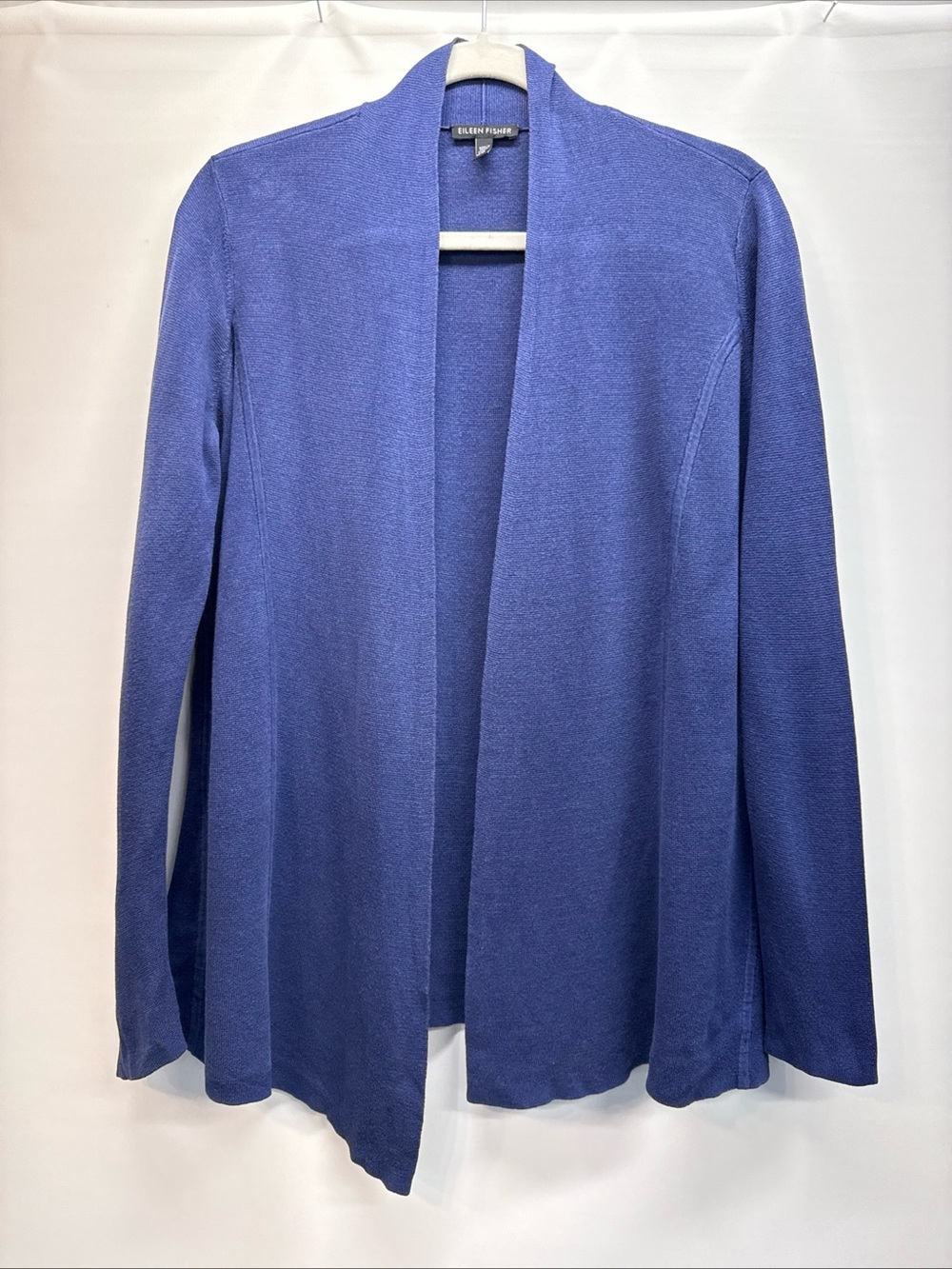 Eileen Fisher Silk Organic Cotton Blend Open-front Blue Cardigan Sz M Classic